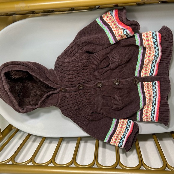 Vintage mocha thick Hooded baby girl gap button down cardigan quality sweater - Picture 1 of 4
